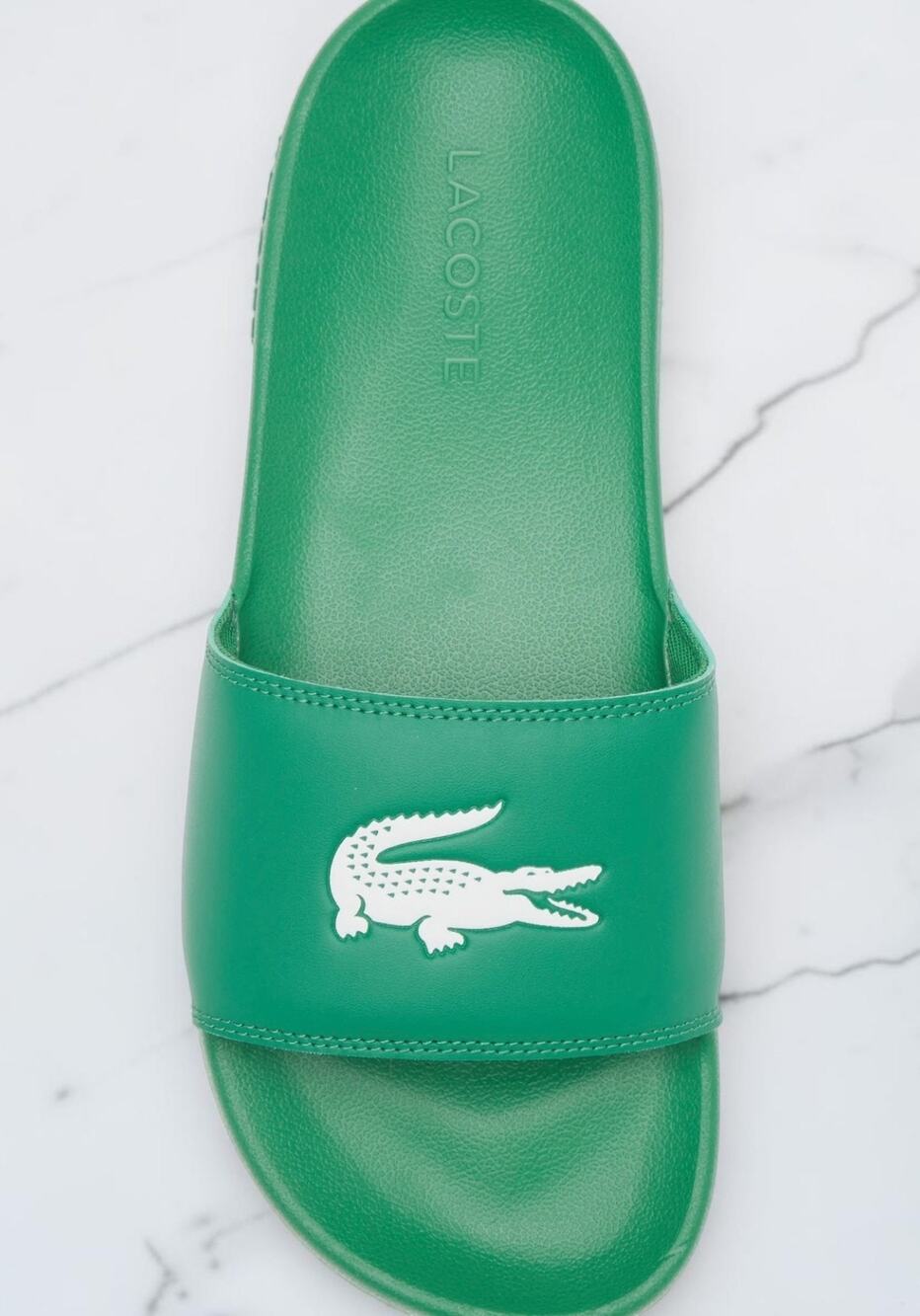 Lacoste Men's Croco Dualiste Slide Sandals Green White Logo Size 10